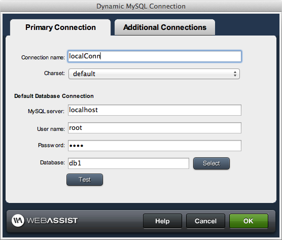 Primary database connection with charset