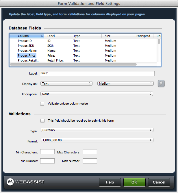 DataAssist Form Settings