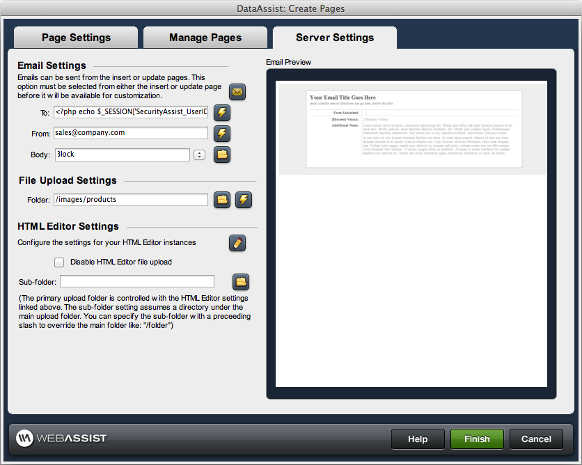 DataAssist Server Settings