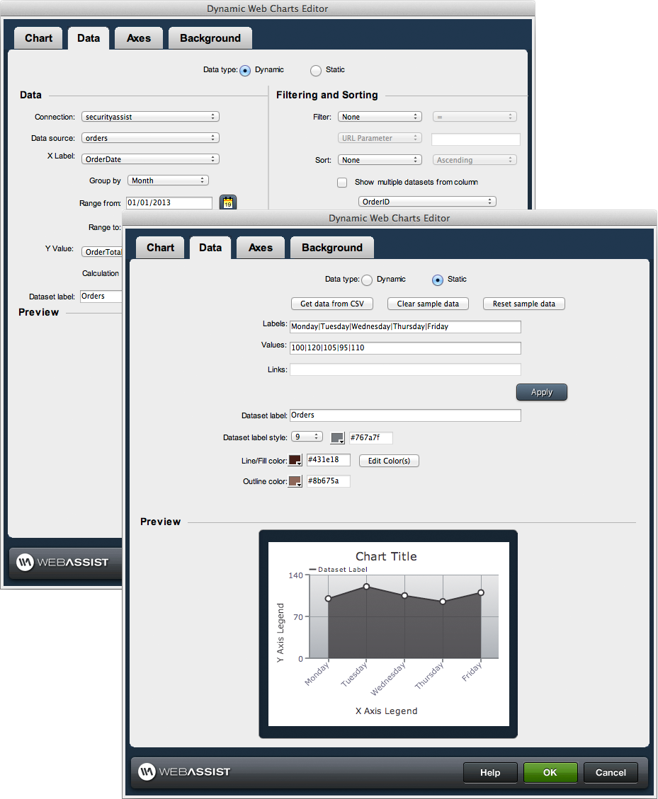 Dynamic web charts editor