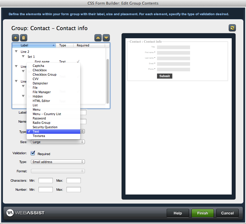 Configure form fields