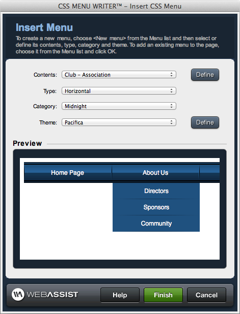 CSS Menu Writer Quick Insert