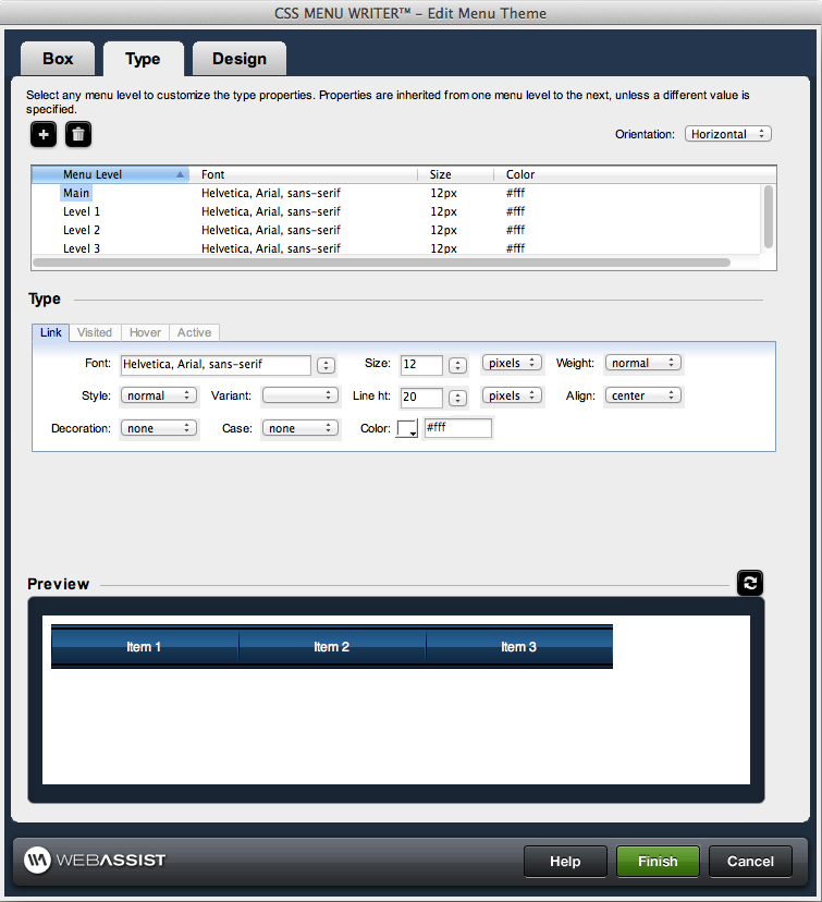 Custom menus